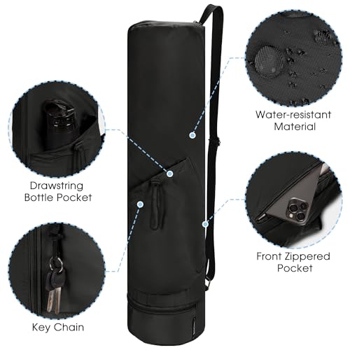 sportsnew Yoga Mat Bag, Full Zip Cargo Yoga Mat Carrier Bag with Drawstring Water Bottle Pocket and Bottom Wet Pocket, Exercise Yoga Mat Carrier Holder Multi-Functional Storage Bag Patent Pending - color: Black, size: Medium pocket