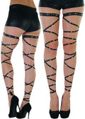 ToBeInStyle Women's Leg Wraps Ravewear Dancewear Elastic Straps Party Garter Music Festivals Costume Accessory Thigh High - color: Footless Criss Cross Tie W/ Abundant Rhinestones - Black, size: One Size