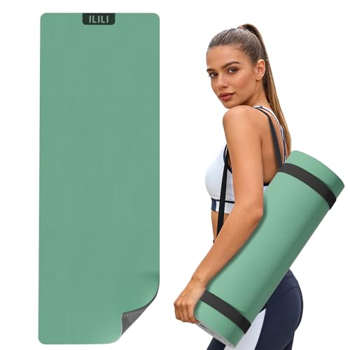 ILILI Yoga Mat 10mm Thick, Suede&TPE Exercise Mat, 76"L*28"W Extra Long, 0.4 Inches Soft and Comfortable, 193*70cm Fitness Mat with Strap, Portable for Yoga, Pilates, Floor Exercise, Home and Outdoor Use, Eco Friendly - color: Green