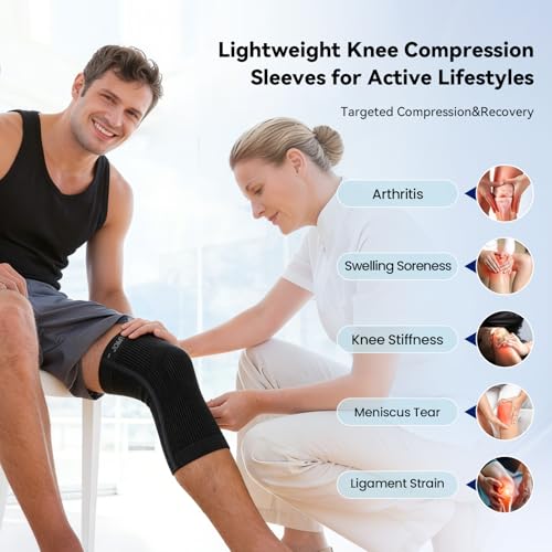 JOMVD Knee Compression Sleeve for Arthritis Pain – Knee Brace for Knee Pain Relief, Meniscus Tear, Inflammation, Circulation, Swelling & Injury Recovery – Anti-Slip Breathable Support for Women & Men,Large - color: Black, size: Large
