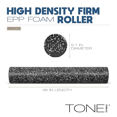 Tone Fitness High Density EPP Foam Exercise Foam Roller for Yoga, Pilates, Stretching, Massage, and Recovery | Multiple Sizes and Colors - color: Black/White Speckled, size: 36 Inch
