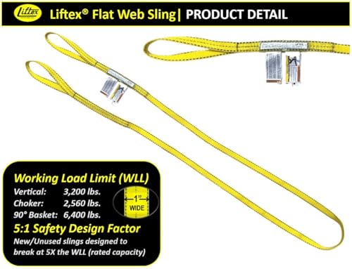 LIFTEX® - Trusted Since 1955 | Polyester Flat Eye Lifting Sling | 1-4" Widths, 3-30' Lengths, 2-Ply | Lifting Rigging Moving Hoisting Straps (1" 2-Ply Flat Eye | 3200 lbs Vertical, 3 FEET) - color: 1" 2-Ply Flat Eye | 3200 lbs Vertical, size: 3 FEET