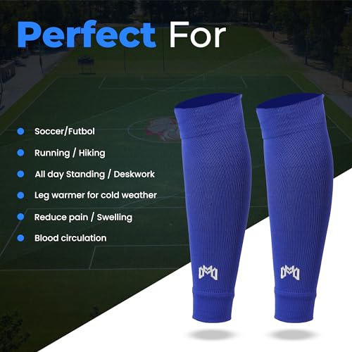 MediCaptain Pre Cut Soccer Sock Sleeves, Companion for Soccer Grip Socks, Securely Holds Shin Guards, Compression Leg Warmer - color: Royal Blue