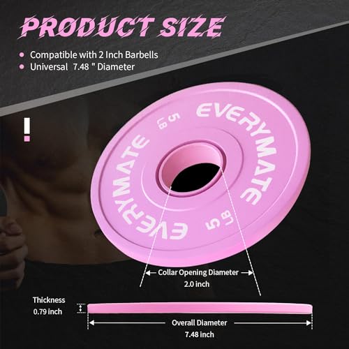 EVERYMATE Change Weight Plates 1.25LB 2.5LB 5LB Set Fractional Olympic Bumper Plates for Cross Training Steel Insert Strength Training - color: 5LBx2, size: Pink