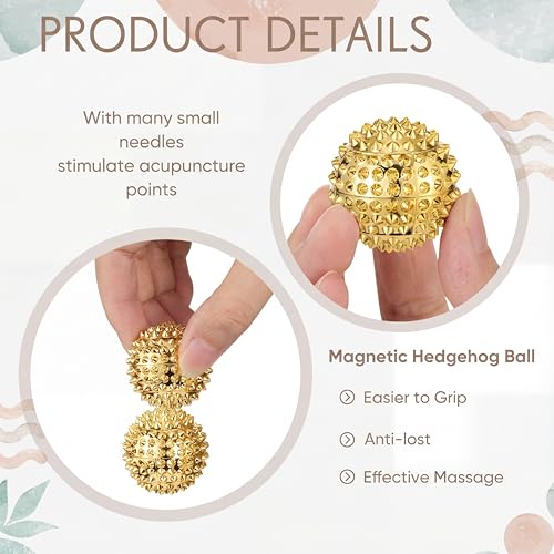 6 Pcs Magnetic Massage Ball for Adults Spiky Massage Ball for Hand Exercise, Pain Pressure and Stress Relief Gifts for Stocking Stuffers(Gold) - color: Gold