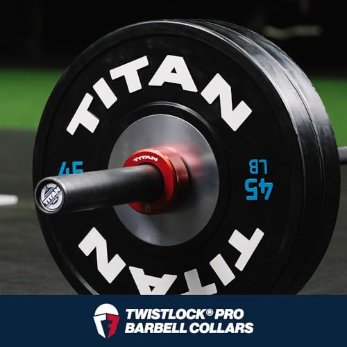 Titan Fitness TwistLock Pro Aluminum Barbell Red Collar Set, 59.5mm-51.5mm Sleeve Diameter, Quick Release Olympic Barbell Clamps, Pair of Magnetic Aluminum Weight Clips with Easy-Grip Knurling - color: Inferno Red