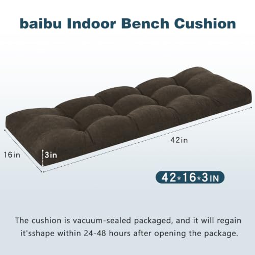 baibu 42 Inch Memory Foam Bench Cushion, Dual-Layer Patent Design Non-Slip Indoor Bench Cushion with Ties, 42x15x3Inch, Dark Brown - color: Dark Brown, size: 42x15x3 Inch (Pack of 1)