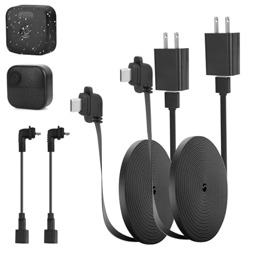 2Pack 10ft/3m Power Cord and Adapter for Blink Outdoor 4(4th Gen)/(3rd Gen)/Blink XT XT2 Camera,Weather Resistant Flat Charging Cable with Extra Type C to Micro USB Adapter - size: 10FT