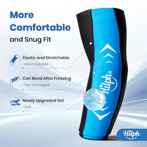 Hilph Full Arm Elbow Ice Pack Sleeve for Pitchers, Extended-Length Design | Reusable Hot & Cold Compression Gel Ice Wrap for Tennis Elbow, Golfers Arm, Bursitis, Tendonitis, Carpal Tunnel, Large - size: Large