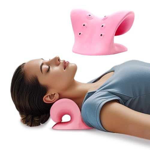 Neck Stretcher with Magnetic Therapy Acupressure for Pain Relief, Neck and Shoulder Relaxer, Chiropractic Pillow, Restore Neck Curve (Pink) - color: Pink