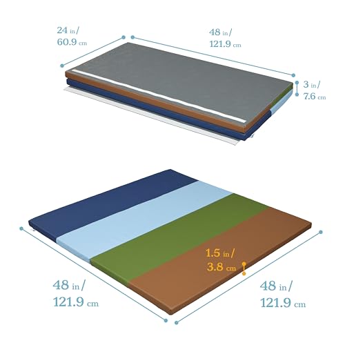 ECR4Kids SoftZone 4-Section Rainbow Runway Activity Mat, Folding Playmat, Earthtone - color: Earthtone