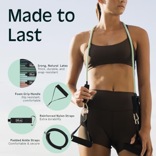 Retrospec Train Resistance Bands Set for Working Out - 5 Stackable Bands, Handles & Door Anchor - Portable Fitness Equipment for Physical Therapy & Yoga Includes Carry Bag - color: Smoothie, size: (Pack of 5)