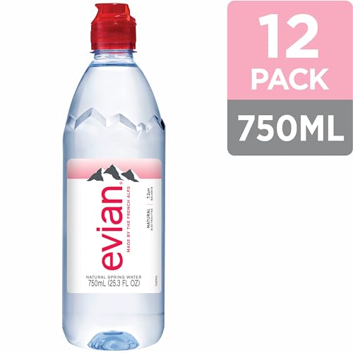 evian Natural Spring Water, 750 ml (25.36 fluid ounce) Water Bottle with Sports Cap, 12 Pack - size: 304.8 Fl Oz (Pack of 1)