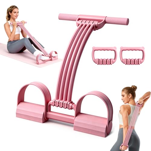 Multifunction Foot Pedal Resistance Bands with Handles, 3 in 1 Tension Rope Elastic Fitness Band for Home Workout, Yoga,Stretching, Full Body Exercise for Abs, Core, Waist, Arm, Leg - color: Pink