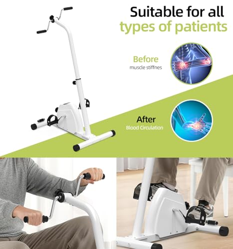 HOMGIM 2-in-1 Pedal Exerciser for Arms & Legs – Adjustable Resistance Sit-Down Bike for Seniors, Stroke Recovery & Physical Therapy – Portable Under Desk Knee Peddler for Home Rehab（White）