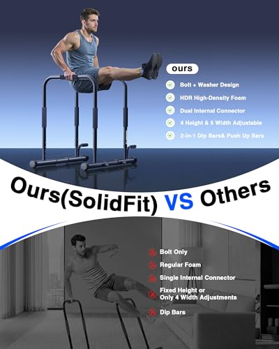 2-in-1 Dip Bar Station - Dip Bars & Push Up Bars Calisthenics Equipment with 420LB Bolt Washer Stable Design Dual Inner Connectors Portable Adjustable for Home Gym Strength Training - color: Black