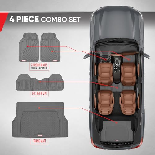 Motor Trend FlexTough Performance All Weather Rubber Car Floor Mats with Cargo Liner – Full Set Front & Rear Odorless Floor Mats for Cars Truck SUV, BPA-Free Automotive Floor Mats (Gray) - color: Gray, size: Medium
