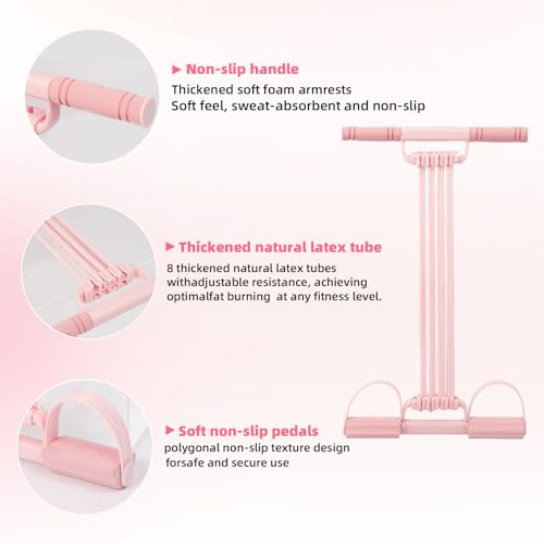 Pedal Resistance Band, 2026 Upgraded 8-Tube 3-in-1 Sit-Up Assistant, Natural Latex Portable Band for Core Abdominal, Back Stretching, Chest Expansion, Arm Training, Home Gym Yoga