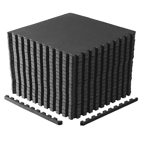CAP Puzzle Exercise Mats | 1” Thick EVA Interlocking Foam Tiles for Home Gym Flooring | Multiple Options - color: T - Black, style: 18 Tiles (72 SQ FT)