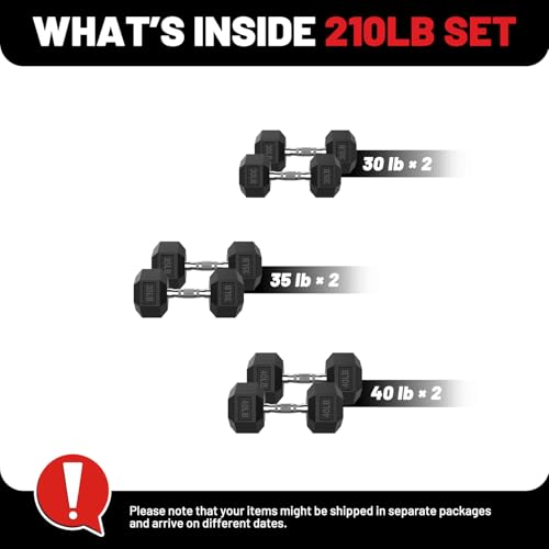 Hex Dumbbell Set 60-650lb, Weights Set Rubber Encased, Home Gym | PAPABABE Complete & Durable Cast Iron Core Odorless PVC Antiroll Hex Shape Ergonomic Chrome Handle Versatile Home Gym - size: 210 lb Set (Pair of 30, 35, 40), style: Chrome Grip
