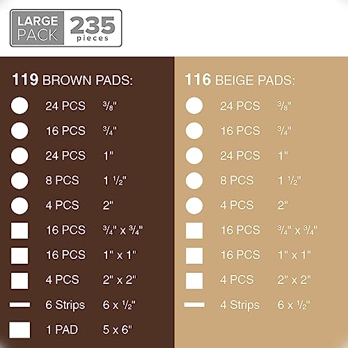 235 pcs Felt Furniture Pads Brown & Beige X-Protector! Huge Quantity of Furniture Pads for Hardwood Floors – Your Ideal Wood Floor Protectors for Furniture. Protect Any Type of Hard Floor! - size: 235 PCS Brown & Beige, Round & Square
