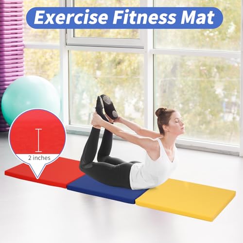 BLKMTY Gymnastics Mats - 2'x6' Folding Exercise & Yoga Mat with Carrying Handles for Kids' Tumbling & Home Gym - color: Multiple Colours