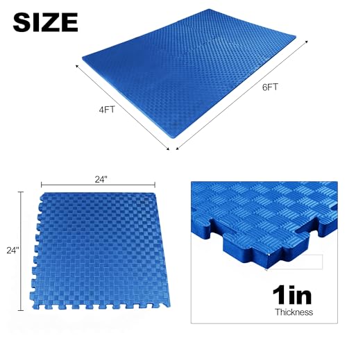 Elevon Puzzle Exercise Gym Flooring Mat, EVA Interlocking Foam Tiles Workout Mat for Home Gym, Fitness Equipment, MMA, Gymnastics, Shock-Absorbing Exercise Mat, Multi-Color - color: Blue, style: 1"Th, 6 Tiles (24 Sq Ft)