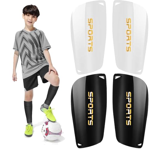 2 Pair Soccer Shin Guards Kids Youth, Shin Pads for 3-15 Years Old Boys and Girls Football Games EVA Cushion Protection Reduce Shocks and Injuries Lightweight Equipment - color: Black and White, size: Small
