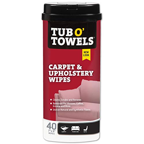 Tub O' Towels Carpet, Rug, and Upholstery Cleaning Wipes - Extra Strength Stain Remover, Odor-Fighting Power, Safe on Natural & Synthetic Fibers, 40-7” x 8” Wipes Per Tub, 1-Pack, Light Citrus Scent - style: 1-Pack
