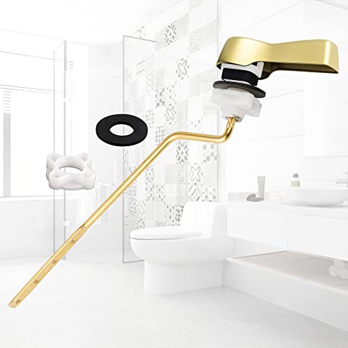 Hibbent Universal Metal Side Mount Toilet Handle Replacement Kit, Brass Toilet Flush Tank Lever with Stainless Steel Flapper Chains for Most Toilets, Shiny Gold - color: Polished Brass, style: Side Mount
