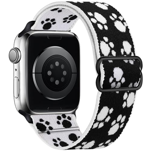 Stretchy Nylon Loop Bands Compatible with Apple Watch 38mm 40mm 41mm 42mm 44mm 49mm 46mm Adjustable Soft Elastics Strap Compatible with Apple Watch SE Ultra iWatch Series 10/9/8/7/6/5/4/3/2/1 Women Men - color: 1-Black Paw, size: 38mm/40mm/41mm/42mm(Serie