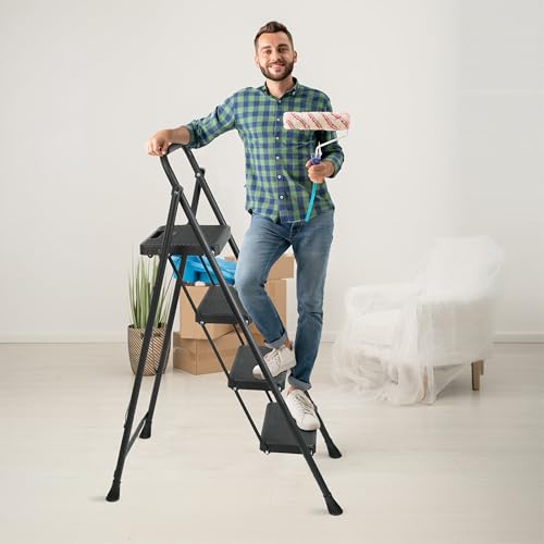 Arbusb Step Ladder, Folding Step Stool with Wide Anti-Slip Pedals, Sturdy Steel Ladder with Handrail, Space-Saving, Portable for Home & Adults, 4 Step Ladder - size: 4-step