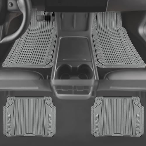 CAR PASS Heavy Duty Sporty Rubber Car Mats, Deep Dish All Weather Car Floor Mats Full Set, Waterproof Anti-Slip Automotive Matts Rugs Trim to Fit for Most Sedans SUVs Vans, 4-Piece All Gray - color: gray