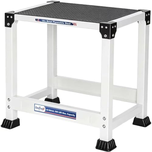 GanFindX Steel Plyo Box 18 Inch, Metal Jump Box for Home Gym Training | Plyometric Jump Box with 17*13" Anti-Slip Surface, Strength Training Step Box for Agility, Cardio,Fitness, White