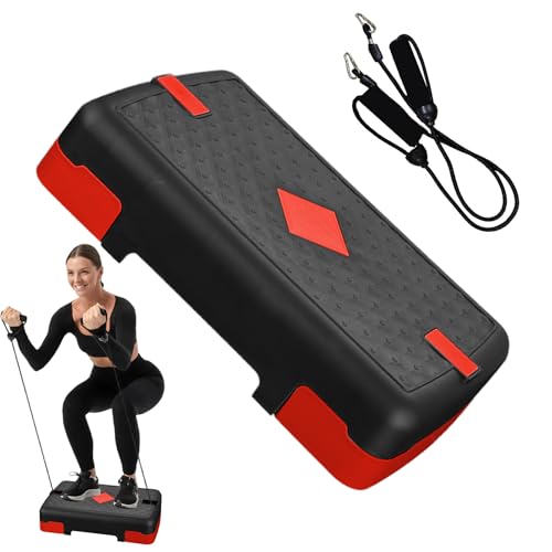 Exercise Step Exercising Training Steppers with Tension Bands | Multifunctional Aerobic Stand for Adults Men Women Indoor Home Sports Floor Exercising - color: Red