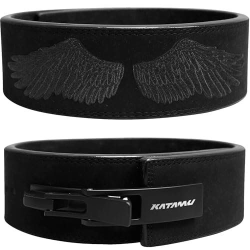 Katamu USPA & IPL Approved Premium Lever Belt | — 10mm and 13mm Leather - color: Black Out Wings, size: Large - 10mm