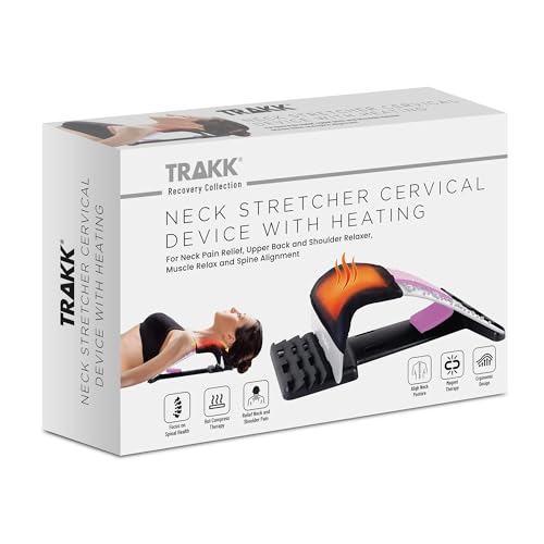 TRAKK Neck Stretcher Cervical Device with Heating – Adjustable Neck & Shoulder Relaxer for Neck Pain Relief & Muscle Relaxation, White