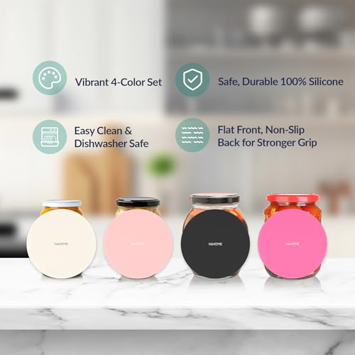 NIHOME Silicone Jar Opener – 6 Inch Large Anti-Slip Grip Pads, Premium 100% Food-Grade Silicone, Stylish Designer Colors, Multi-Purpose Heat-Resistant Mat & Coaster, Set of 4 (pink series) - color: Pink Series-4pcs, size: Round Shape