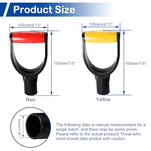 MroMax D Grip Shovel Handle Replacement, 1-1/4" Inner Diameter, PVC | Replacement Handle for Shovel, Spade, Snow Shovel & Rake, Yellow & Black Garden Tool Accessory, Ideal for Digging and Raking - color: Red-Black