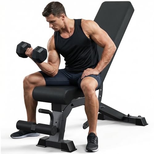 Heavy Duty Adjustable Bench, 1200 LB Weight Bench for Home Workout with 12 Back & 4 Seat Positions, Strength Training Benches for Flat Incline Decline Press