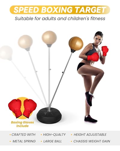 Fitness Reflex Bag, Speed Ball Stand Punching Bag with Gloves, Boxing Bag for Adults and Teens, 59IN Great MMA Training - color: Gold