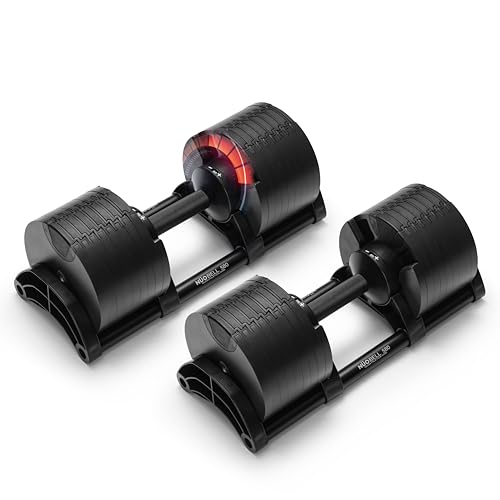 NUOBELL Adjustable Dumbbells 5-80 lbs: Replace 16 Sets, Ideal for Home Gym Weight Bench & Press - color: Total Black