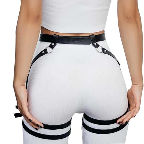 Women's garter belt Leather Thigh harness Punk Leg Belts lingerie Bar Carnival Party Cosplay outfits Accessories - color: Black2