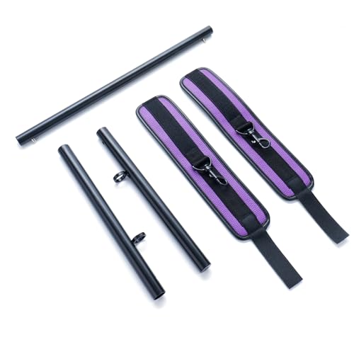 Spreader Bar Heavy Duty Expandable Exercise with 2 pcs Adjustable Strap, Yoga Training Fitness Gear, Workout Bar,Sports Gym Kit - style: Black+Purple PU Kit