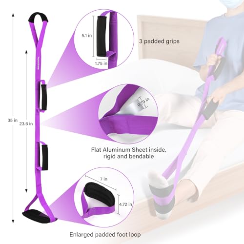 35 Inches Long Leg Lifter Strap with Padded Handgrips and Feet Loop,Rigid Leg Lifter Hip&Knee Replacement Surgery Recovery Kit,Foot Lifter Easily Get in and Out of Bed,Car,Wheelchair - color: Pink, size: 35"