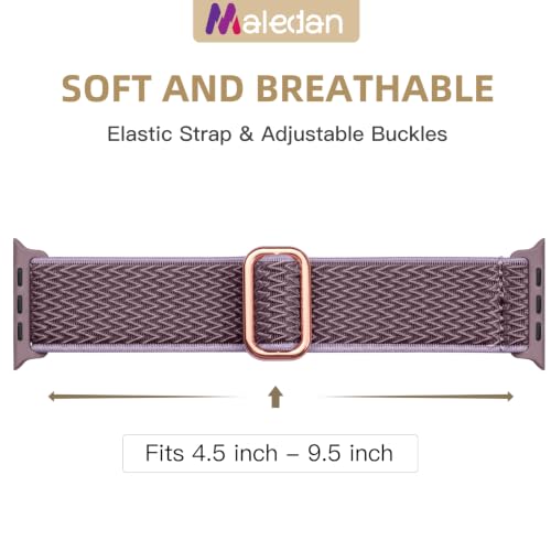 Maledan 10 Pack Stretchy Nylon Bands Compatible with Apple Watch Band Women Men 38mm 40mm 41mm 42mm 44mm 45mm 46mm 49mm, Solace Elastic Braided Strap for iWatch Series 11 10 9 8 7 6 5 4 3 2 1 SE Ultra - color: Wave-Light Gray/Black/Starlight/Rose Pink/Smo