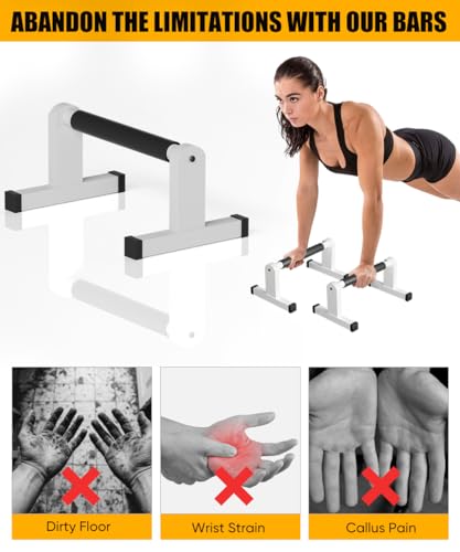 Push Up Bars, Heavey Duty Parallettes Dip Bar with Non-slip Grips for Calisthenics Planche L Sit Handstand Fitness Floor Workout, Pushup Station Handles Stand for Gym Strength Training - color: white