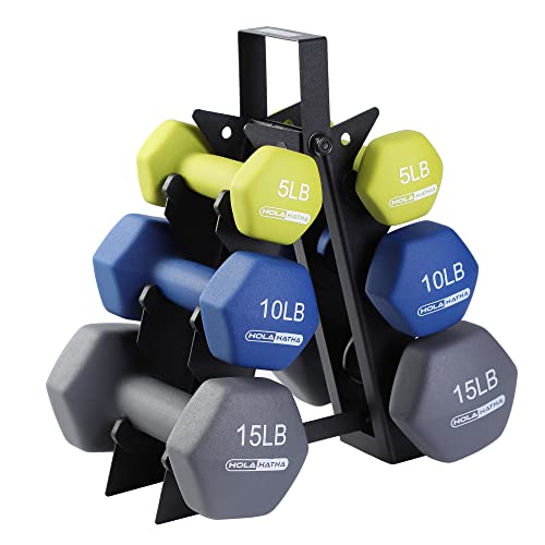 HolaHatha 1, 2 and 3 lb Neoprene Dumbbell Strength Training Weight Set with Rack - color: Multicolor, size: 60 LB