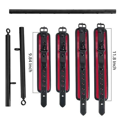 Spreader Bar Heavy Duty Stainless Steel Adjustable Bar with 4 pcs PU Cushioned Straps for Yoga, Pilates, Fitness Training, Home Gym Equipment and more. - color: Black+Red