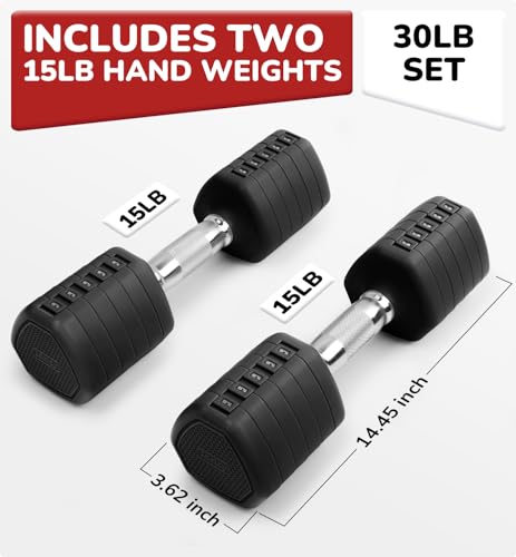 Adjustable Dumbbell Set of 2, 10LB 20LB 30LB Weight Set | Hand Weights for Women Men, Dumbbells for Home Gym Outdoor Exercise & Muscle Toning Weight Loss Rehab Strength Training - color: Black, style: 30 lb, Pair-Chrome Handle